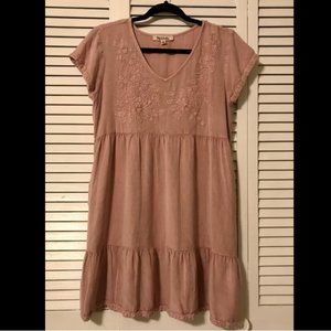 Solitaire Embroidered Floral Ruffle Hem Cap Sleeve Babydoll Dress